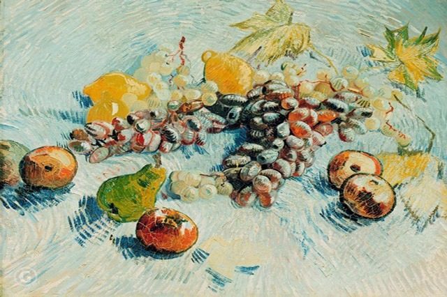 Натюрморт с яблоками, грушами, лимонами и виноградом