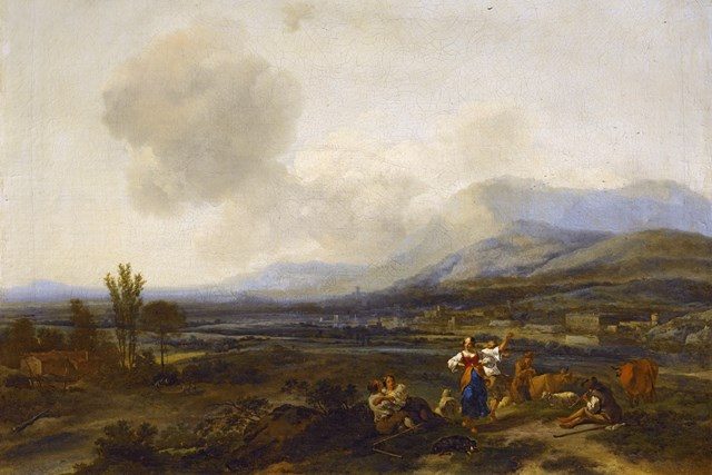 Итальянский пейзаж с веселящимися пастухами. 1678