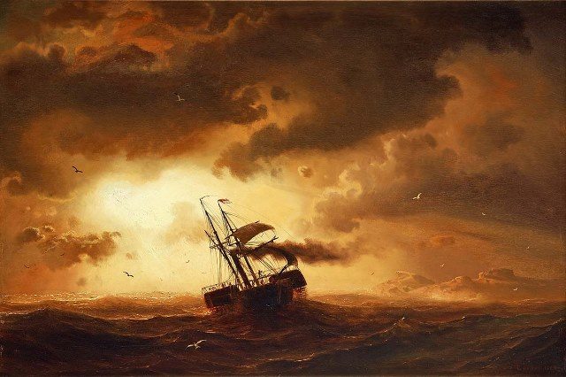 Steamship in Sunset
