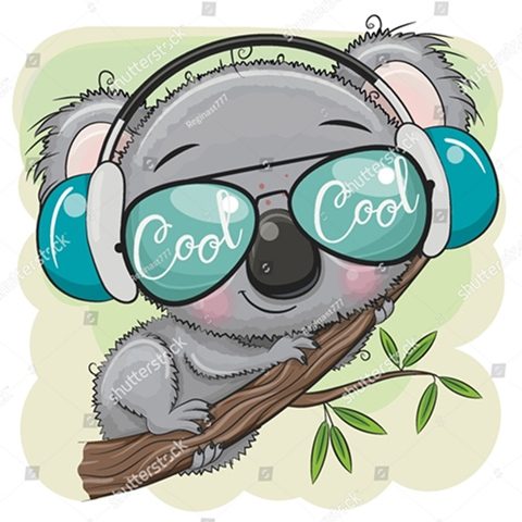коала в очках и наушниках