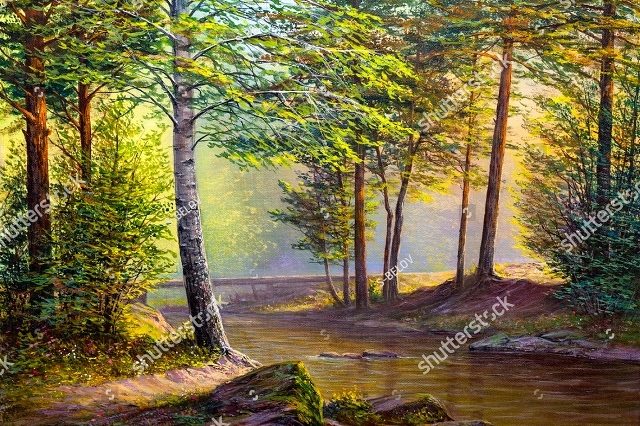 лес в лучах солнца 
