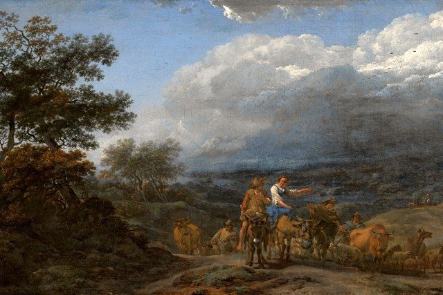 Холмистый пейзаж с пастухами и стадом. 1653