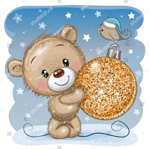 мишка с елочной игрушкой