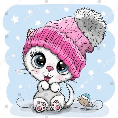 котик в зимней шапочке