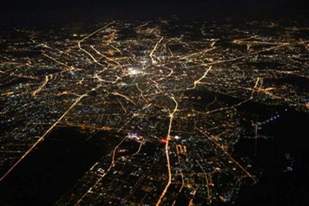 москва с самолета ночью