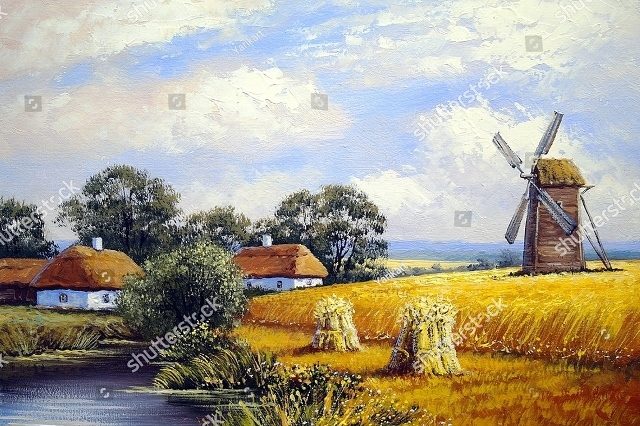 Мельница и домики в селе