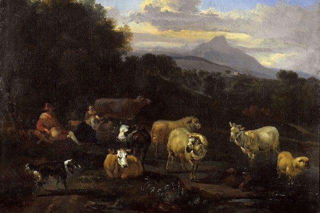 Итальянский пейзаж с пастухами и стадом.1660