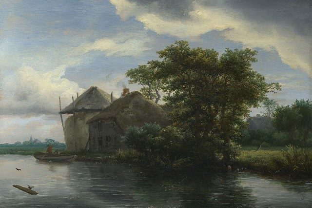 A Cottage and a Hayrick by a River