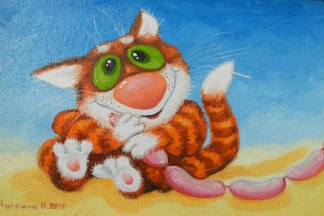 кот и сосиска 