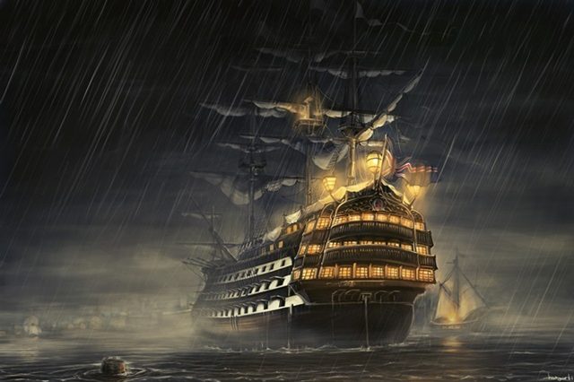 корабль в море 
