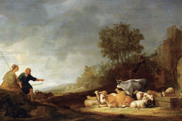 Пейзаж с пастухами и стадом у источника. 1640