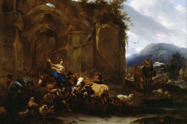 Пастухи со стадом и кузнец у римских руин. 1655