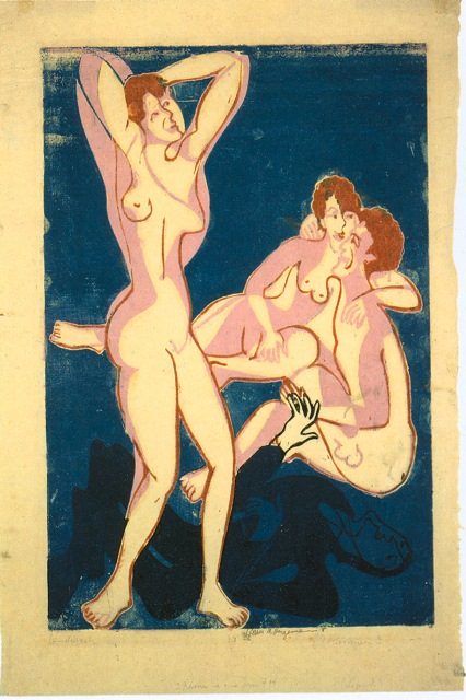 Трое обнаженных и лежащий человек, 1934