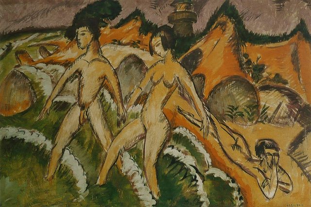 Входящие в море мужчина и женщина, 1912