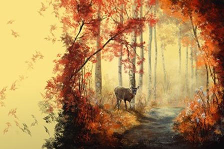 Олень в осеннем лесу,