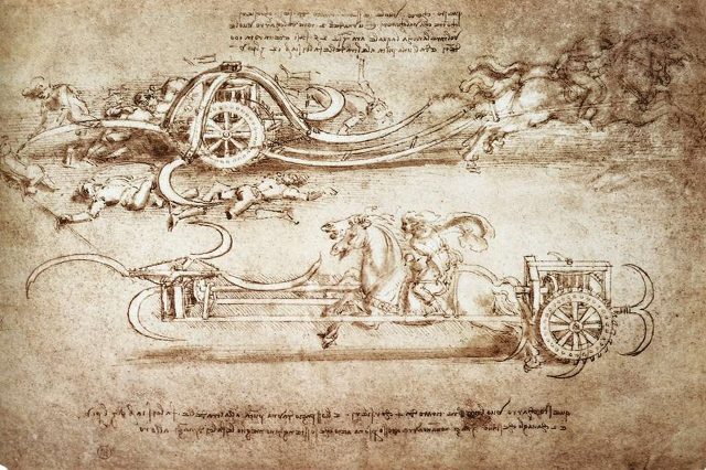 Атакующие колесницы с косами (ок.1485) (Турин, библиотека Реал)