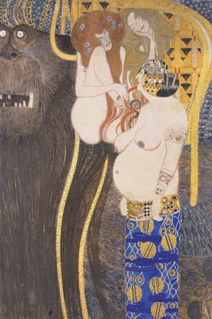  Beethoven Frieze, detal, The Hostile Forces - Typhoeus and Lust, Lust, Gluttony, 1902