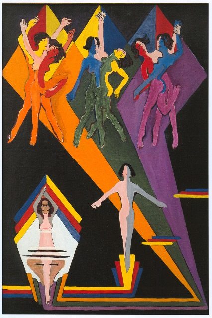 Танцующие девушки в ярких лучах, 1932-37