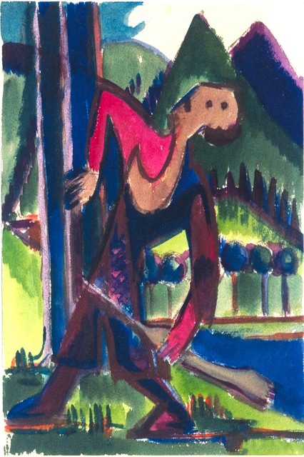   Мальчик с рогаткой стрелка (охота в лесу), 1928