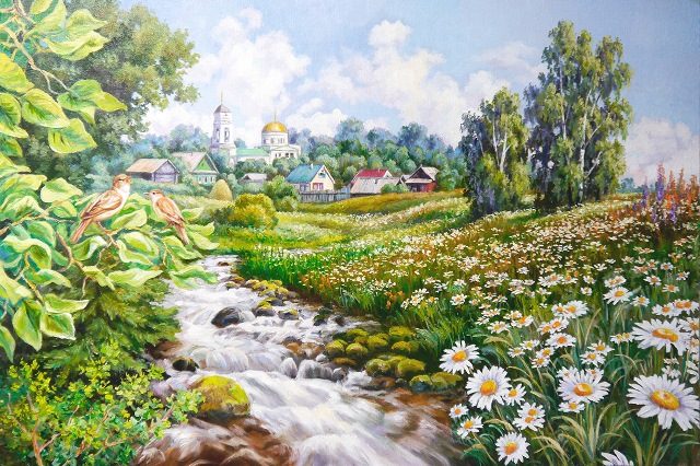 ромашки у ручья